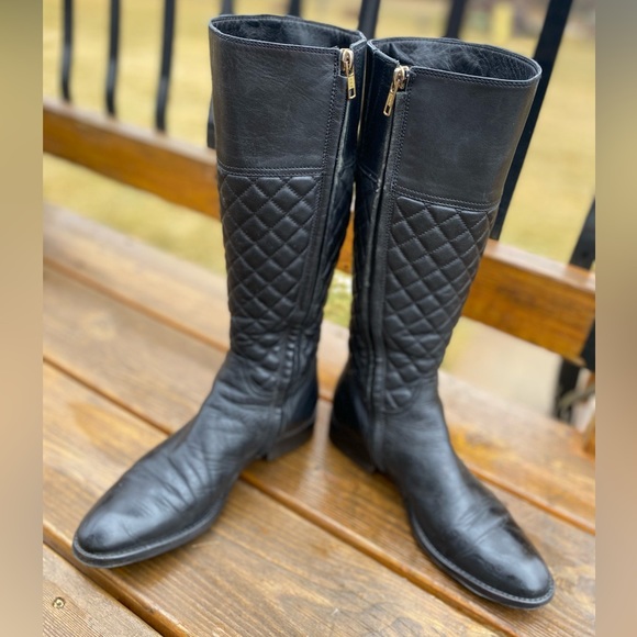 BURBERRY Black QUILTED ALL Leather Riding BOOTS🏇🇮🇹Italian made🔥EUC🇺🇸7.5/8 - Picture 16 of 17